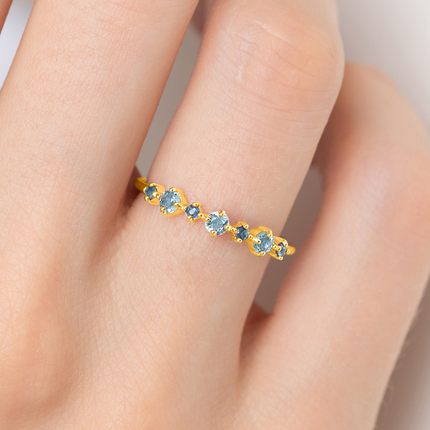 Blue Sapphire & Blue Topaz Stackable Half Eternity Band in 18K Gold Vermeil