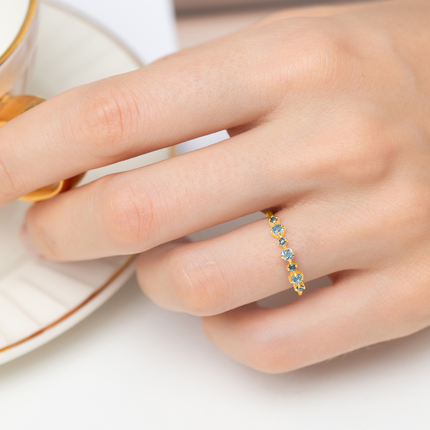 Blue Sapphire & Blue Topaz Stackable Half Eternity Band in 18K Gold Vermeil