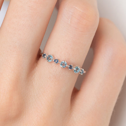 Blue Sapphire & Blue Topaz Stackable Half Eternity Band in Sterling Silver