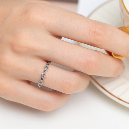 Blue Sapphire & Blue Topaz Stackable Half Eternity Band in Sterling Silver