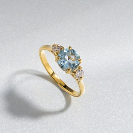 Blue Topaz Three Stone Ring in 18k Gold Vermeil