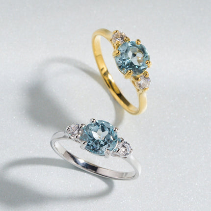 Blue Topaz Three Stone Ring in 18k Gold Vermeil