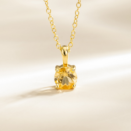 Citrine Solitaire Pendant Necklace in 18k Gold Vermeil