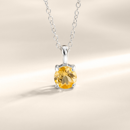 Citrine Solitaire Pendant Necklace in Sterling Silver