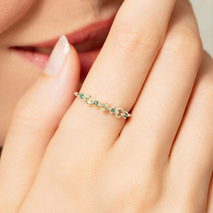 Emerald & Peridot Stackable Half Eternity Band in Sterling Silver