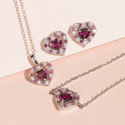 Red Heart Rhodolite Garnet Pendant Necklace in Sterling Silver