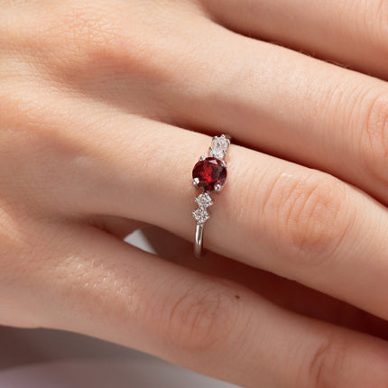 Garnet Five Stone Ring in Sterling Silver