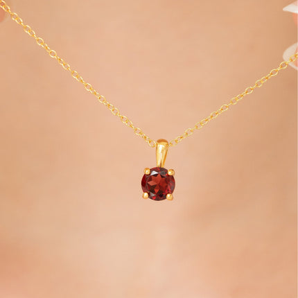 Garnet Solitaire Pendant Necklace in 18k Gold Vermeil