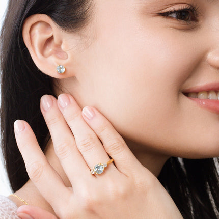 Blue Topaz Three Stone Ring in 18k Gold Vermeil