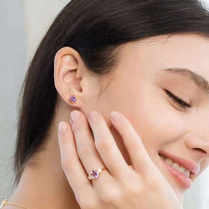 Lavender Amethyst Round Stud Earrings 6 mm in 18k Gold Vermeil