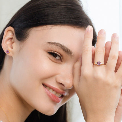 Lavender Amethyst Three Stone Ring in 18k Gold Vermeil