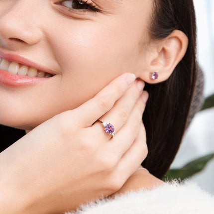 Lavender Amethyst Three Stone Ring in Sterling Silver