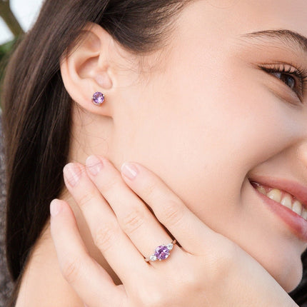 Lavender Amethyst Round Stud Earrings 6 mm in Sterling Silver