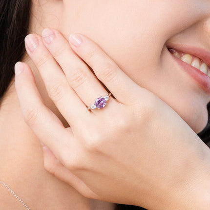 Lavender Amethyst Three Stone Ring in Sterling Silver