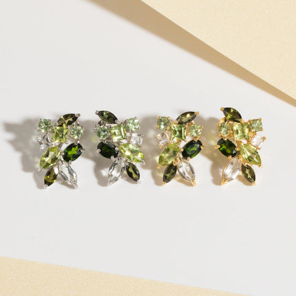 Large Green Gemstone Cluster Earrings in 18k Gold Vermeil