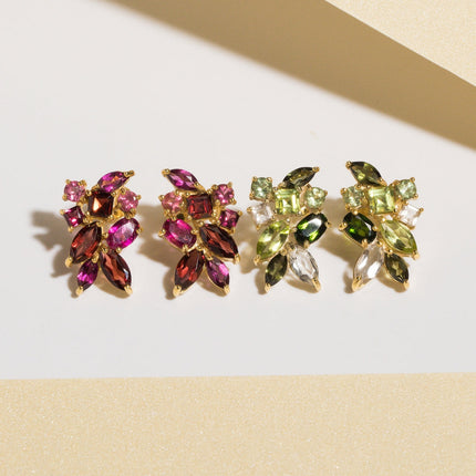 Large Red Gemstone Cluster Earrings in 18k Gold Vermeil