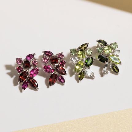 Large Red Gemstone Cluster Earrings in Sterling Silver