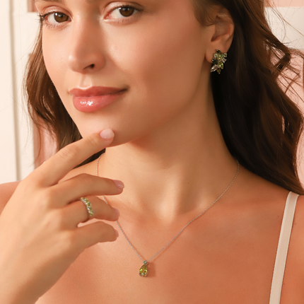 Emerald & Peridot Pear Cut Pendant Necklace in Sterling Silver