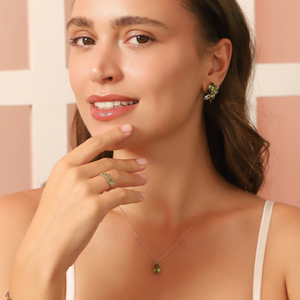 Emerald & Peridot Pear Cut Half Eternity Band in Sterling Silver