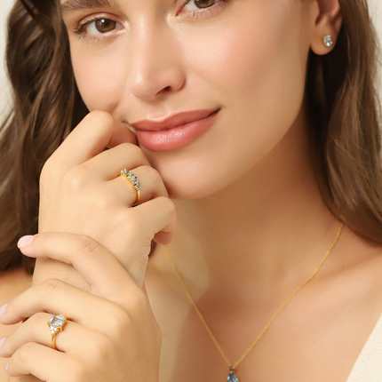 Blue Sapphire & Blue Topaz Pear Cut Half Eternity Band in 18k Gold Vermeil