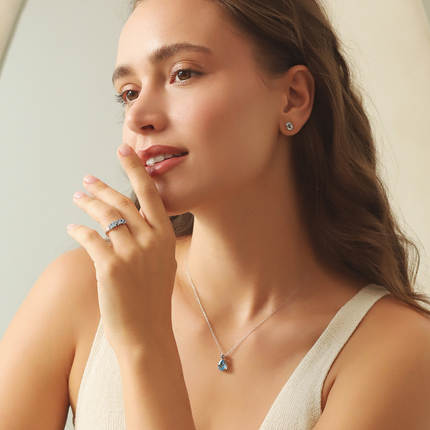 Blue Sapphire & Blue Topaz Pear Cut Pendant Necklace in Sterling Silver