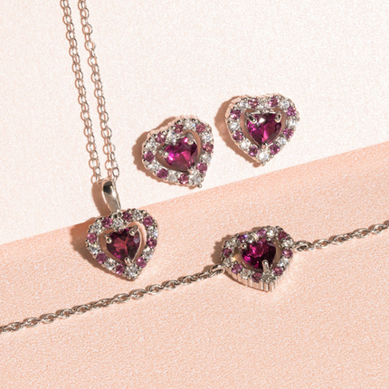 Red Heart Rhodolite Garnet Stud Earrings in Sterling Silver