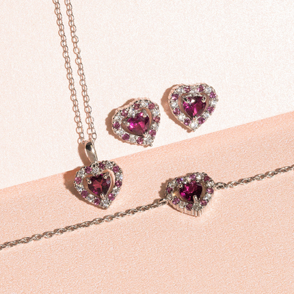 Red Heart Rhodolite Garnet Bracelet in Sterling Silver