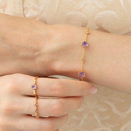Pink Sapphire & Amethyst Stackable Half Eternity Band in 18k Gold Vermeil