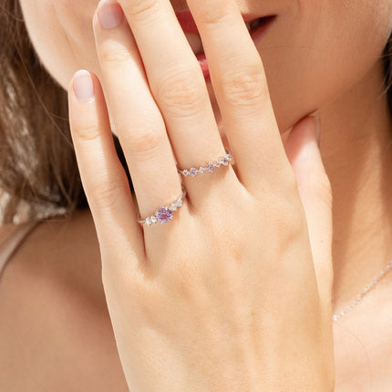 Pink Sapphire & Amethyst Stackable Half Eternity Band in Sterling Silver