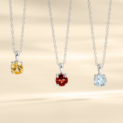 Garnet Solitaire Pendant Necklace in Sterling Silver