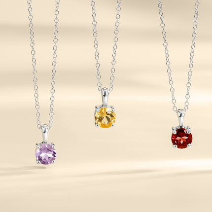 Citrine Solitaire Pendant Necklace in Sterling Silver