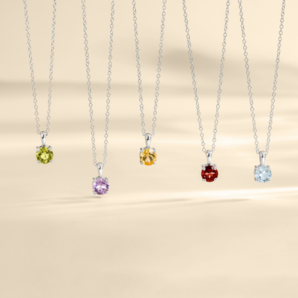 Garnet Solitaire Pendant Necklace in Sterling Silver