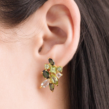 Large Green Gemstone Cluster Earrings in 18k Gold Vermeil