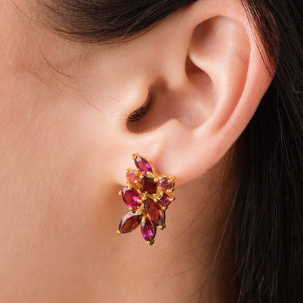 Large Red Gemstone Cluster Earrings in 18k Gold Vermeil