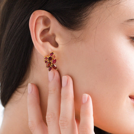 Large Red Gemstone Cluster Earrings in 18k Gold Vermeil
