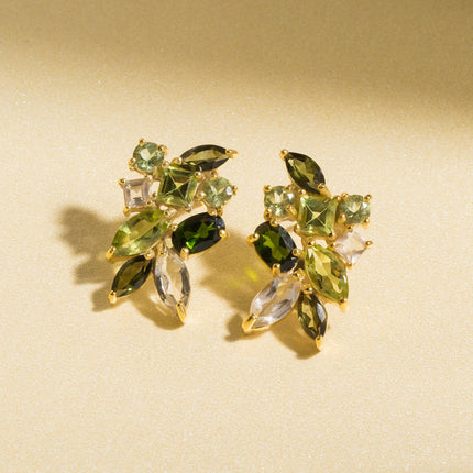 Large Green Gemstone Cluster Earrings in 18k Gold Vermeil