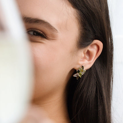 Large Green Gemstone Cluster Earrings in Sterling Silver