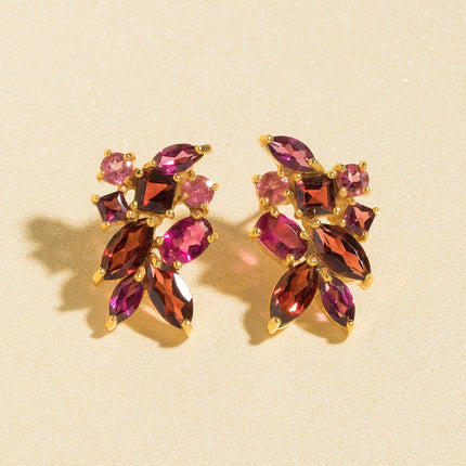 Large Red Gemstone Cluster Earrings in 18k Gold Vermeil