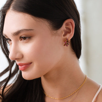 Large Red Gemstone Cluster Earrings in 18k Gold Vermeil