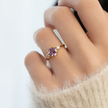 Lavender Amethyst Three Stone Ring in 18k Gold Vermeil