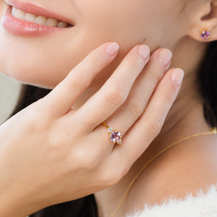 Lavender Amethyst Three Stone Ring in 18k Gold Vermeil