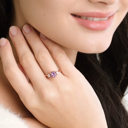 Lavender Amethyst Three Stone Ring in 18k Rose Gold Vermeil