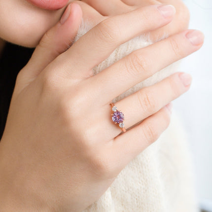 Lavender Amethyst Three Stone Ring in 18k Rose Gold Vermeil