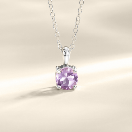 Lavender Amethyst Solitaire Pendant Necklace in Sterling Silver