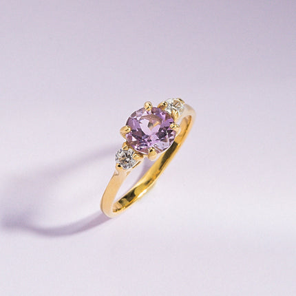 Lavender Amethyst Three Stone Ring in 18k Gold Vermeil