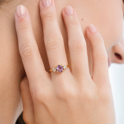Lavender Amethyst Three Stone Ring in 18k Gold Vermeil