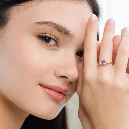 Lavender Amethyst Three Stone Ring in 18k Gold Vermeil