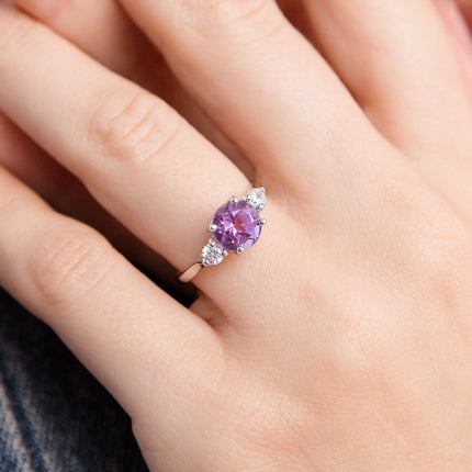 Lavender Amethyst Three Stone Ring in Sterling Silver