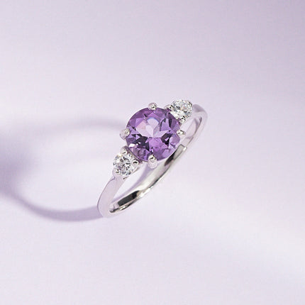Lavender Amethyst Three Stone Ring in Sterling Silver