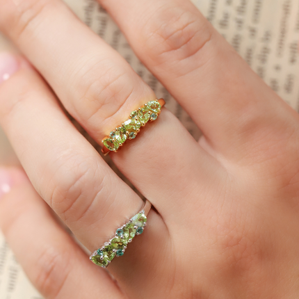 Emerald & Peridot Pear Cut Half Eternity Band in 18k Gold Vermeil